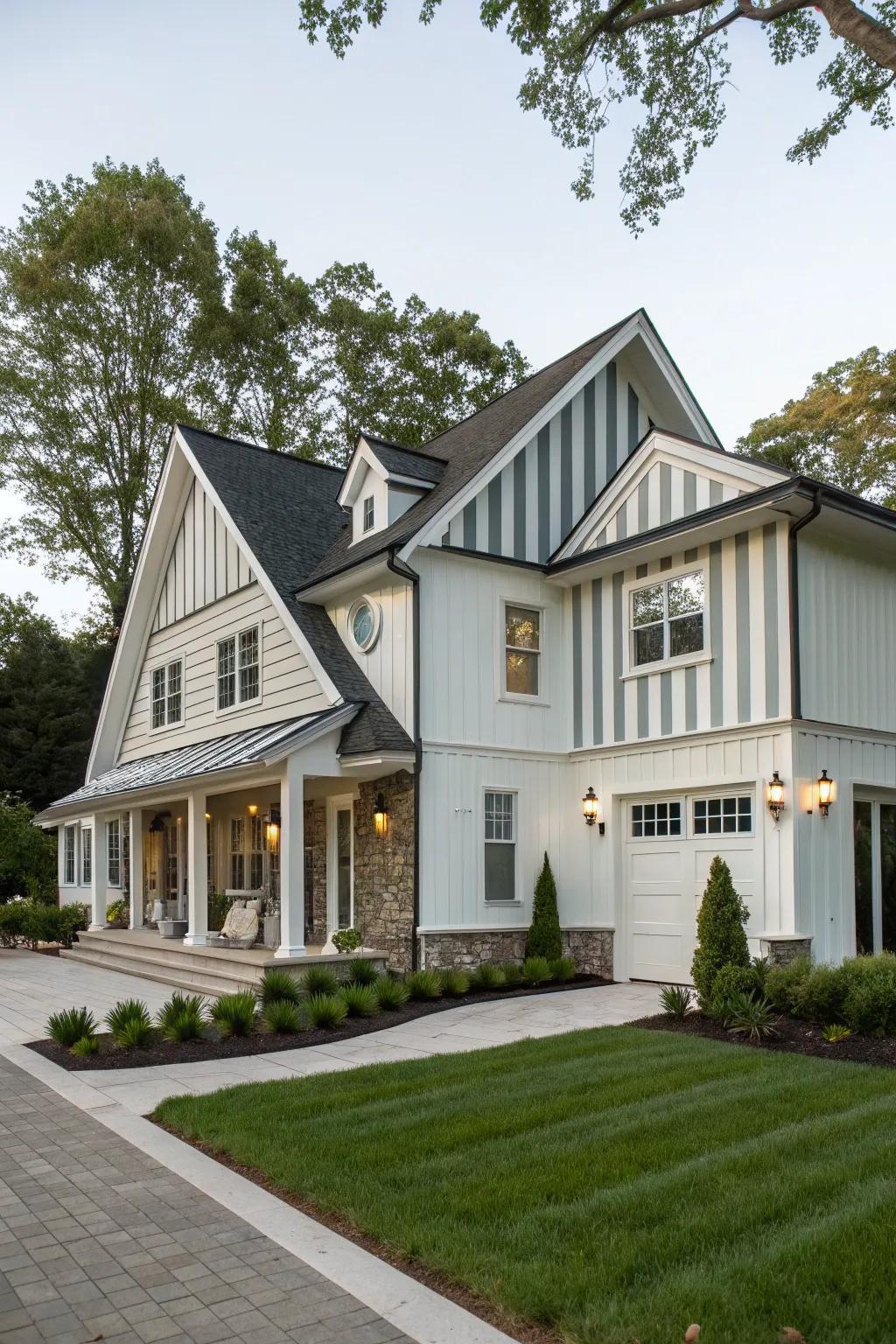 Stripes infuse sophistication into gable schemes.