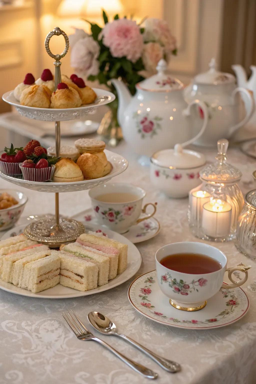 An elegant infusion celebration arrangement for a refined Galentine's Day gathering.