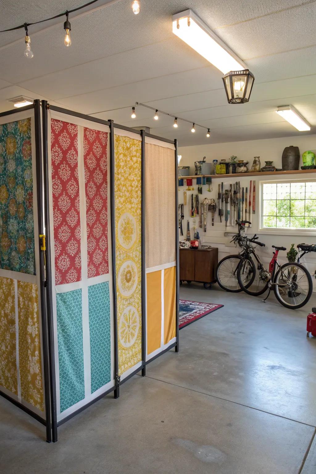 Framed woven segments inject color and individuality into your garage.