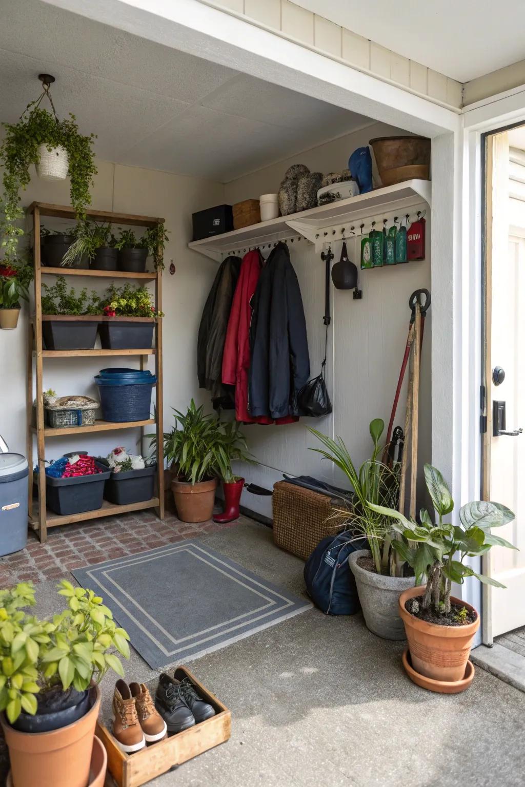 Plants introduce life and vibrancy to your mudroom, rendering it a revitalizing space.