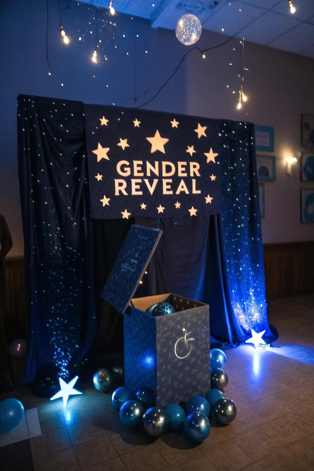 Imagine a magical setting with a celestial-themed gender reveal.
