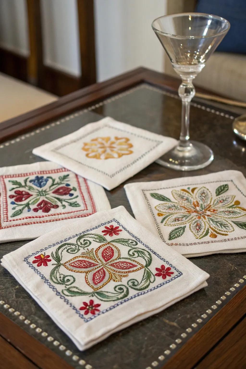 Add sophistication with hand-stitched cocktail tissues.