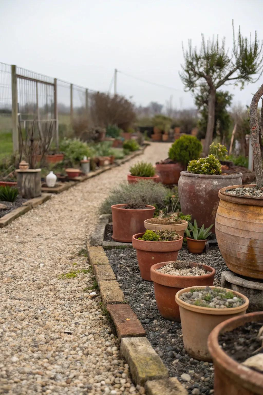 Unusual pot shapes add a playful twist to the garden design.