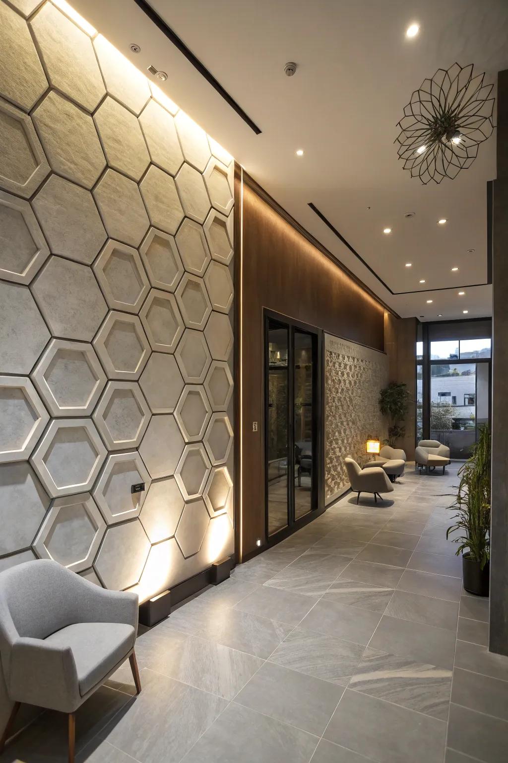 Stacked honeycombs create a dynamic and eye-catching 3D effect.