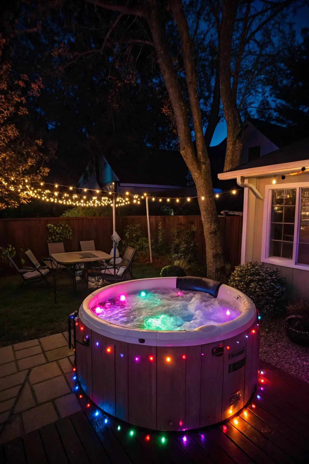 Distinctive illumination transforms the hydro-haven into a vibrant oasis.