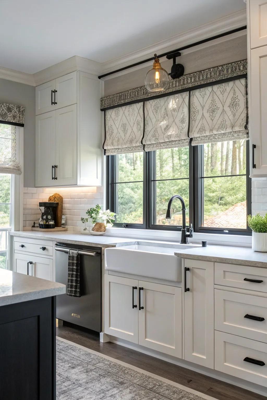 Graphite black fixtures afford a modern, unified kitchen style.