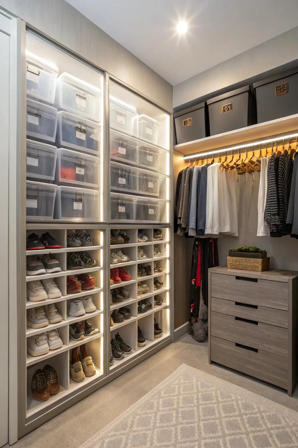 Transparent storage offers organization and easy visibility.