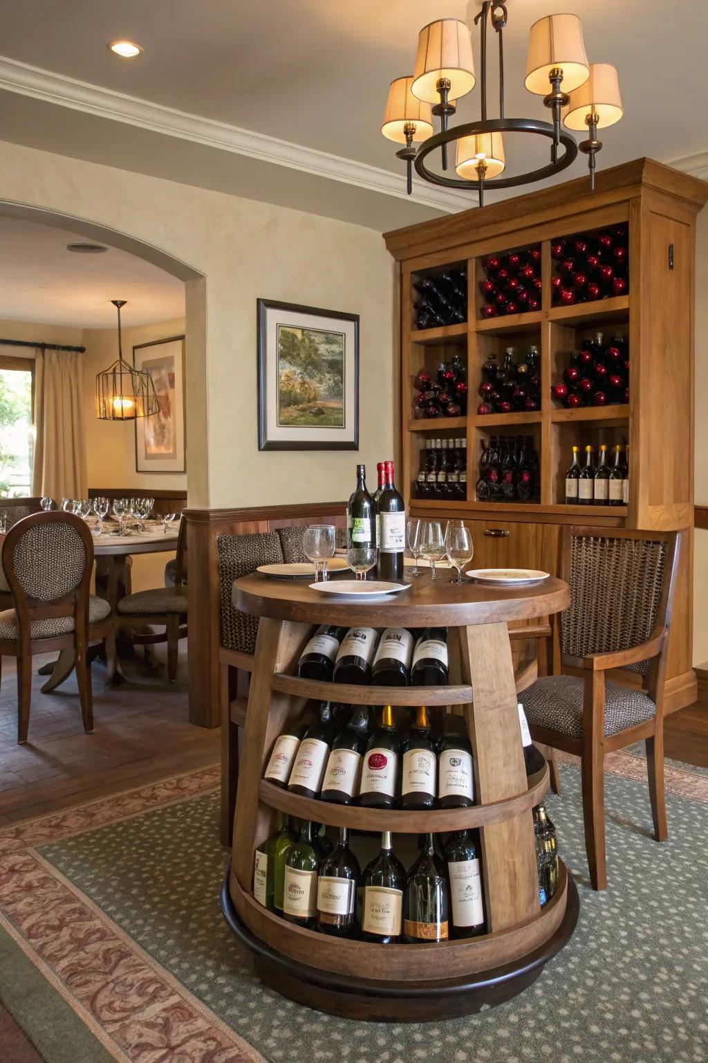 Create a chic wine display with a turntable organizer.