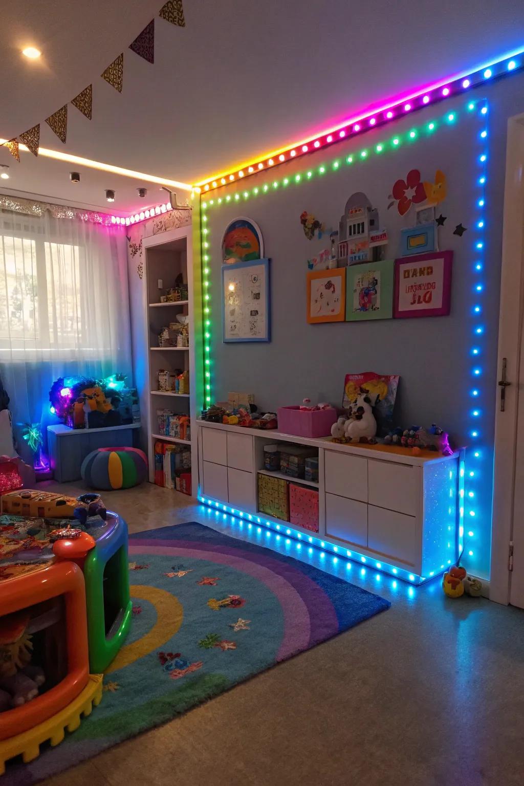Magical kids' areas showcasing playful LED lighting.