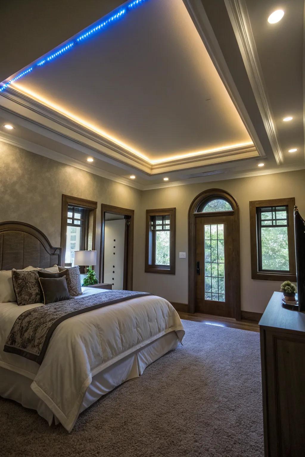Architectural features accentuated by luminous diodes bars.