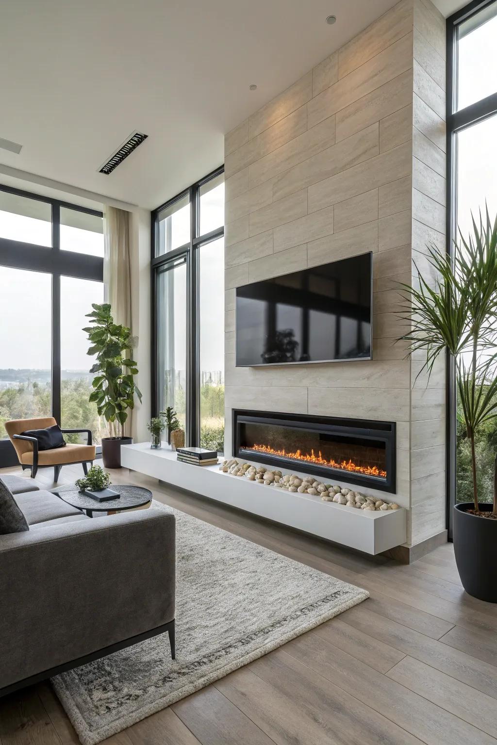 Opt for sustainability with an electric linear fireplace.