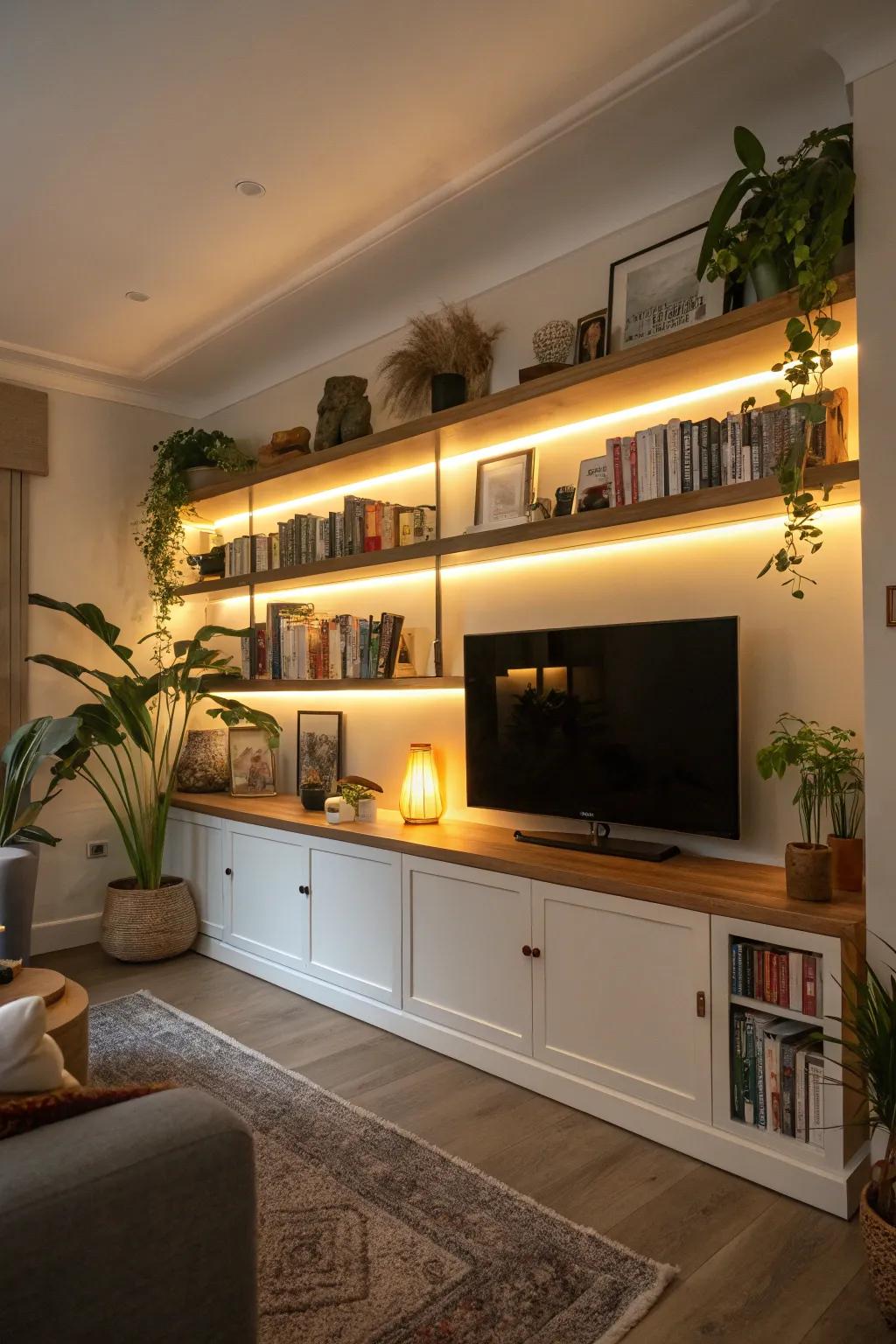Light up the shelves by using LED lighting to get added episode.