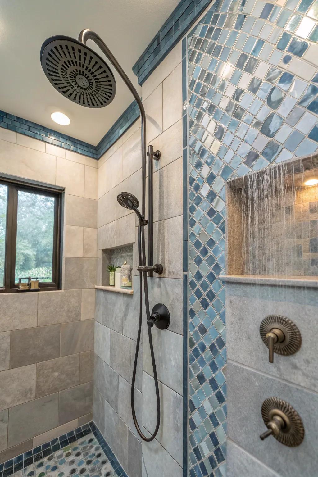 Artistic elements add personality and flair to your shower.