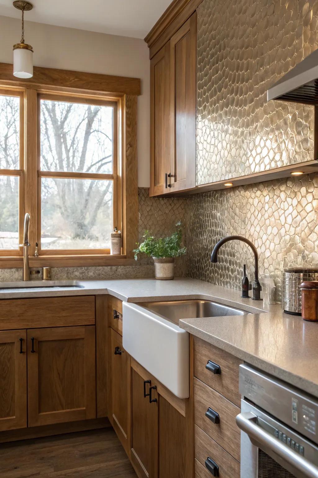 A kitchen showcasing a timeless forge metal backsplash.