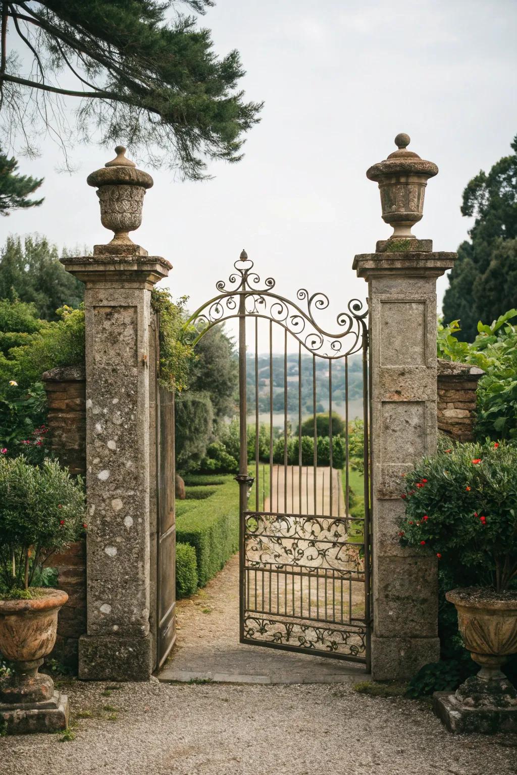 Metal and stone amalgamations fashion majestic entrances.