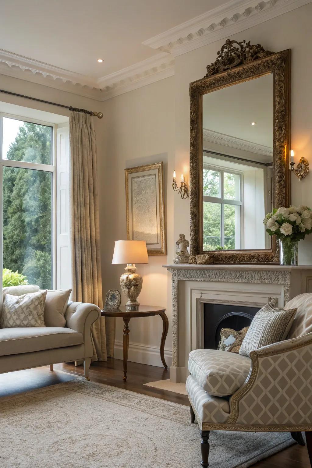 Sharp edge mirrors add elegance and light reflection.