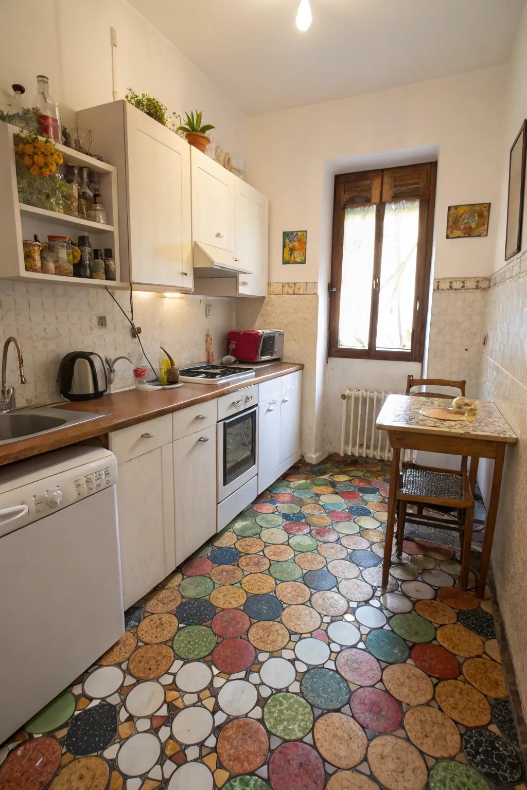 Mosaic tiles adding creativity to a small kitchen