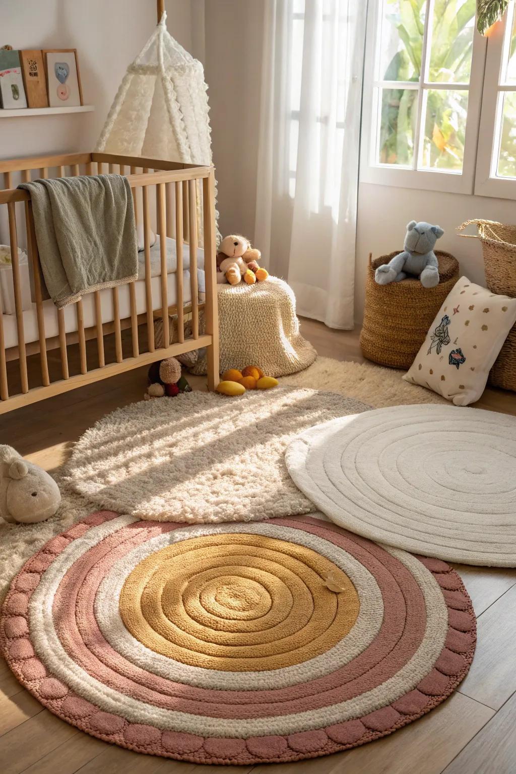 Layering textures adds dimension and warmth to the nursery.