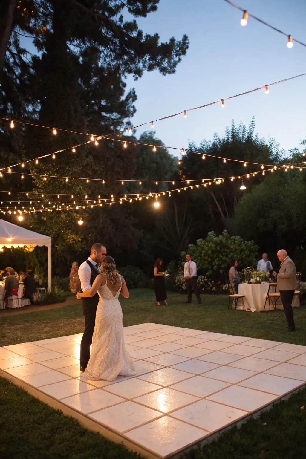 An outdoor dance area encourages guests to celebrate under the stars.
