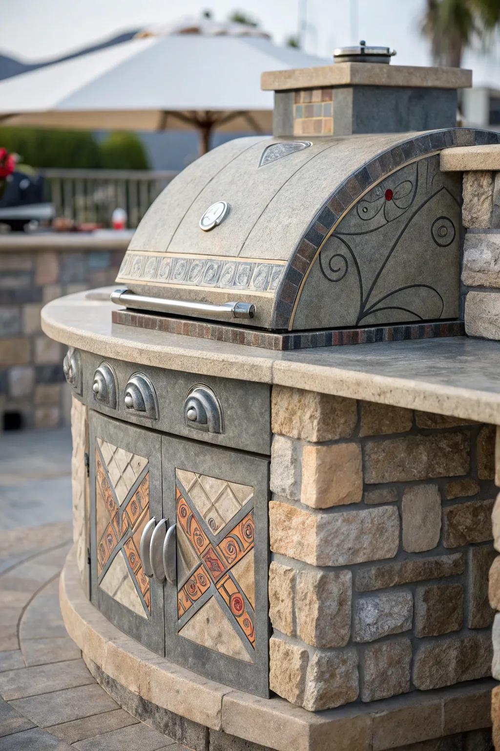 An artistic stone BBQ design imparts a creative touch to your backyard.