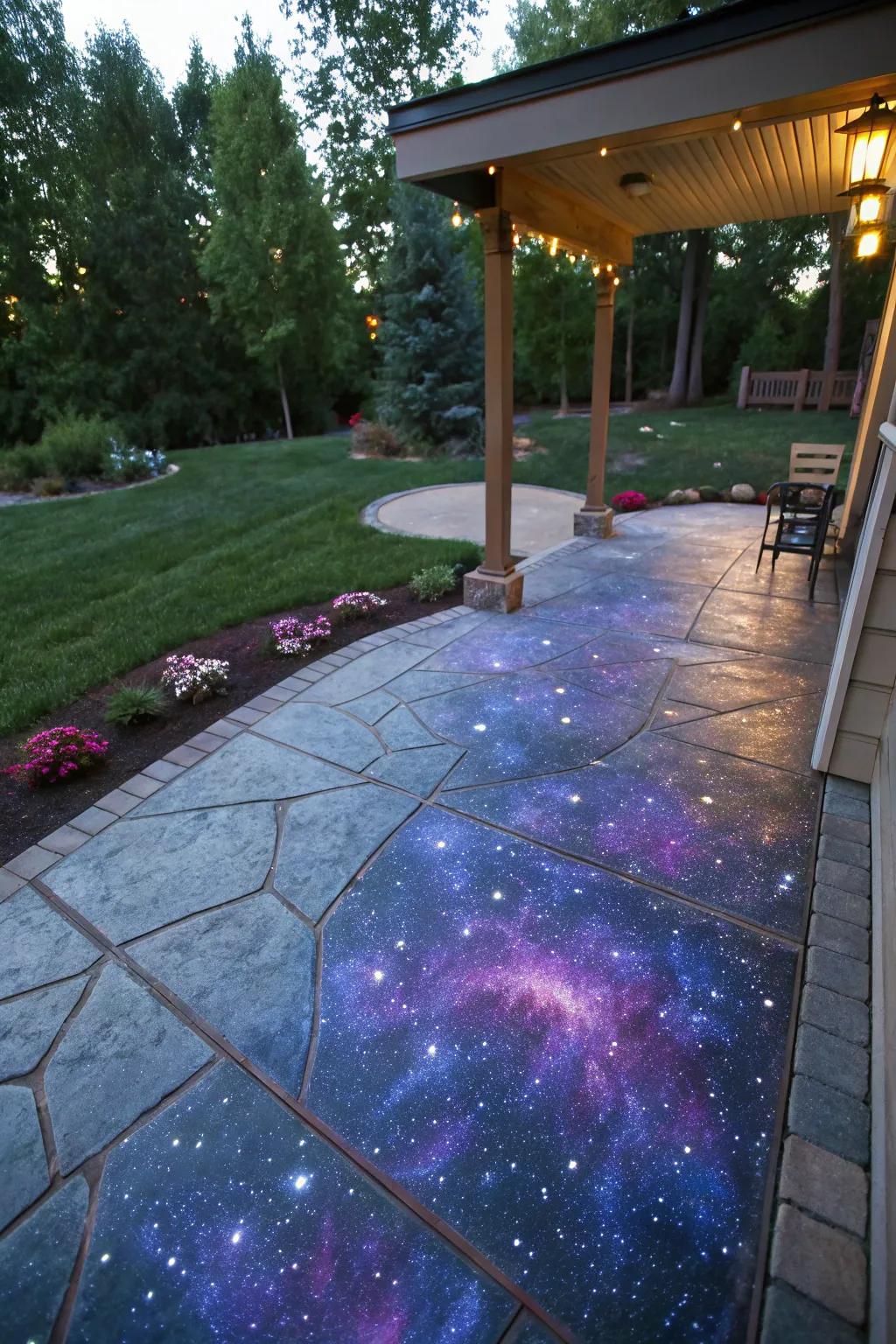 A cosmos effect on the patio engenders a mesmerizing and celestial atmosphere.