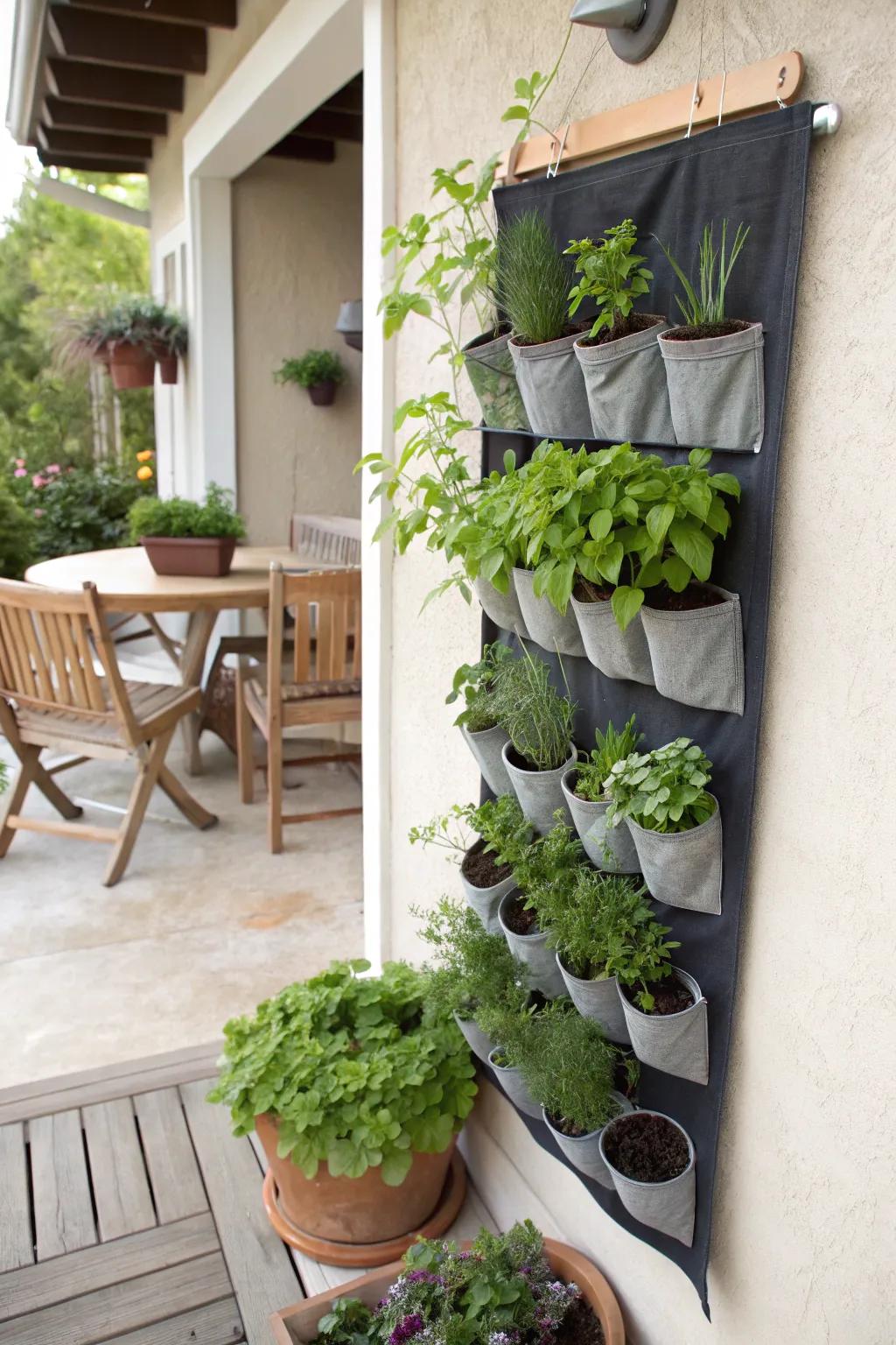 Shoe organizer turned vertical herb garden.