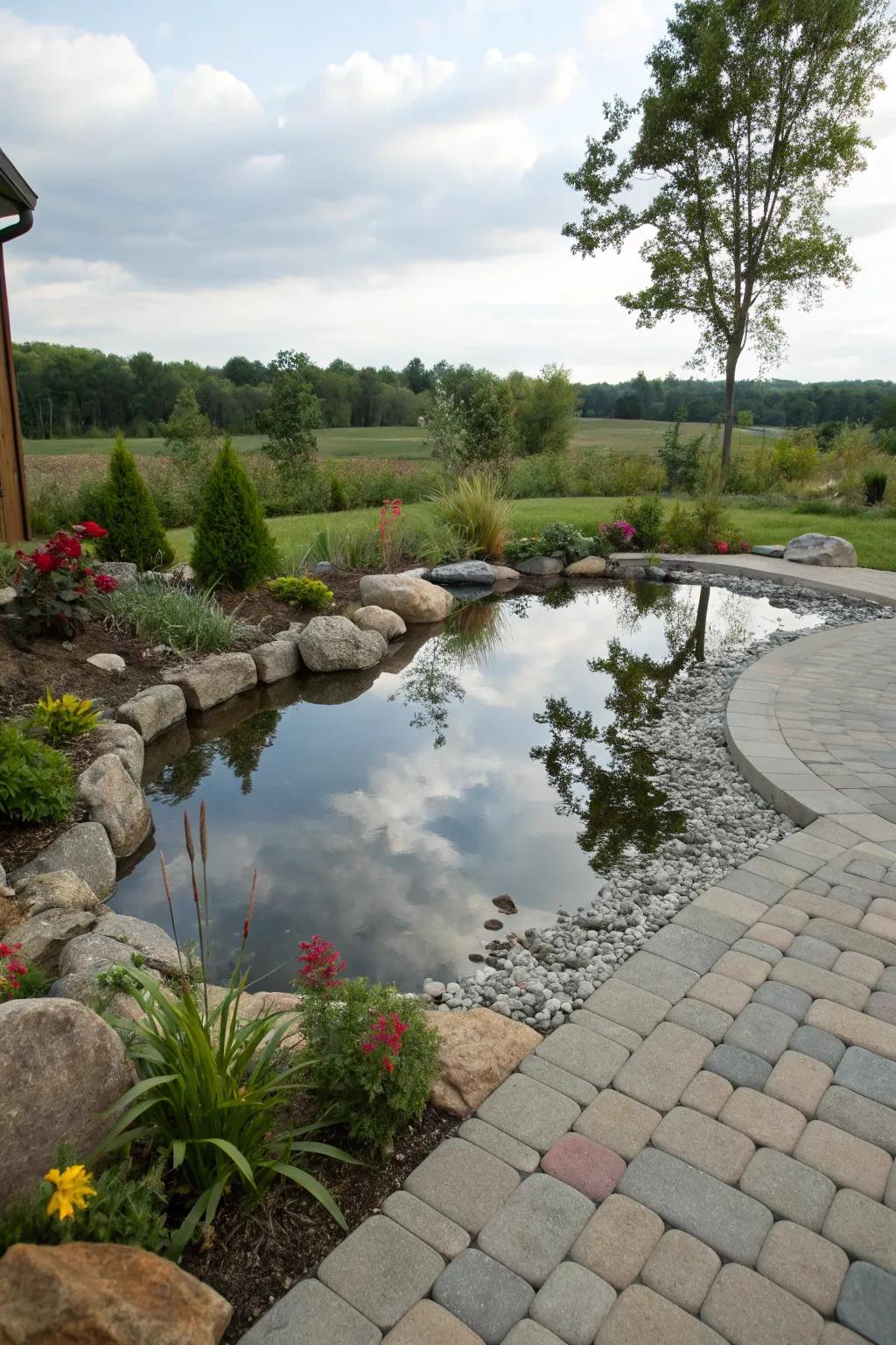 A reflective pond adds class and peace to your patio.