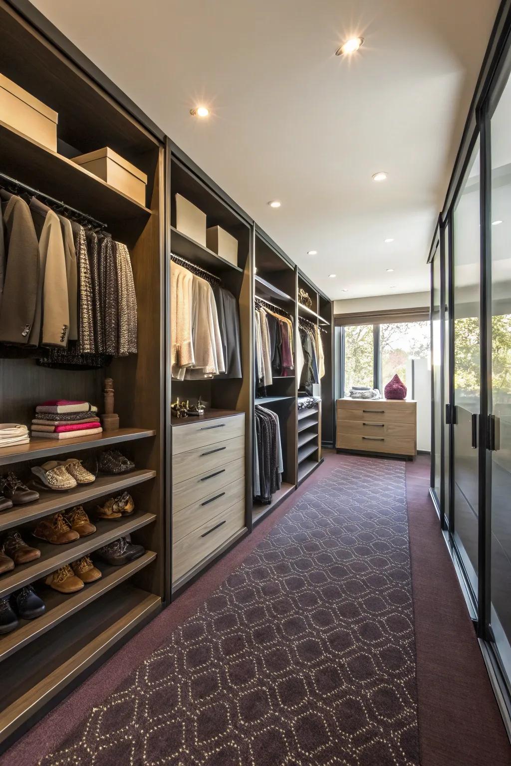 Pile squares add luxury and practicality to walk-in closets.