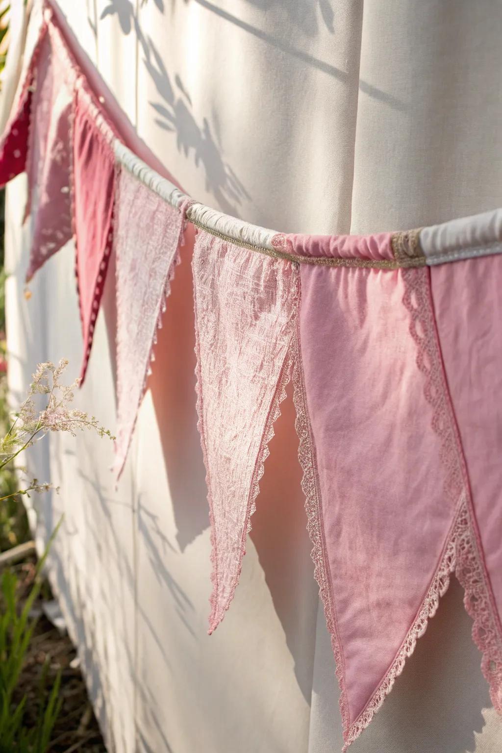 Contribute a dash of festive charm via this elegant blush textile bunting, tailored for a minimalist yet boho-inspired d&eacute;cor.