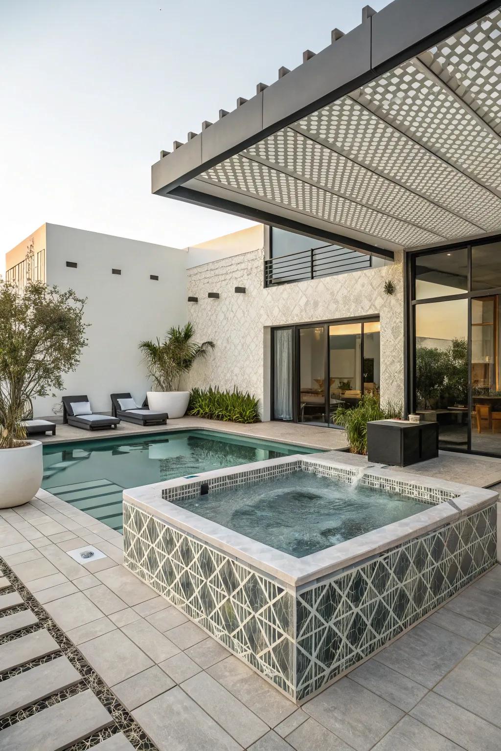 Geometric layout accents introduce a modern touch to your pool and spa.