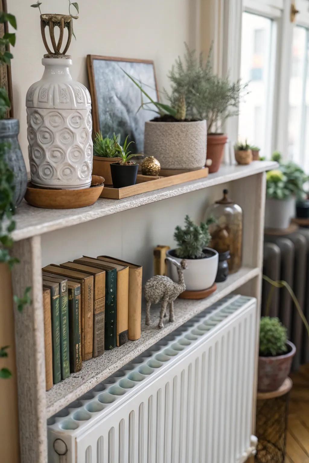 Combine multiple heights and finishes to achieve a visually exciting presentation.