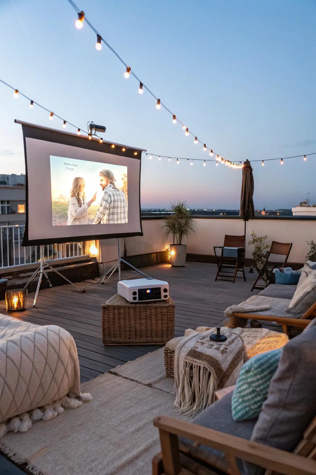 Host unforgettable cinematographic experiences by utilizing an entertainment sector atop your terrace.