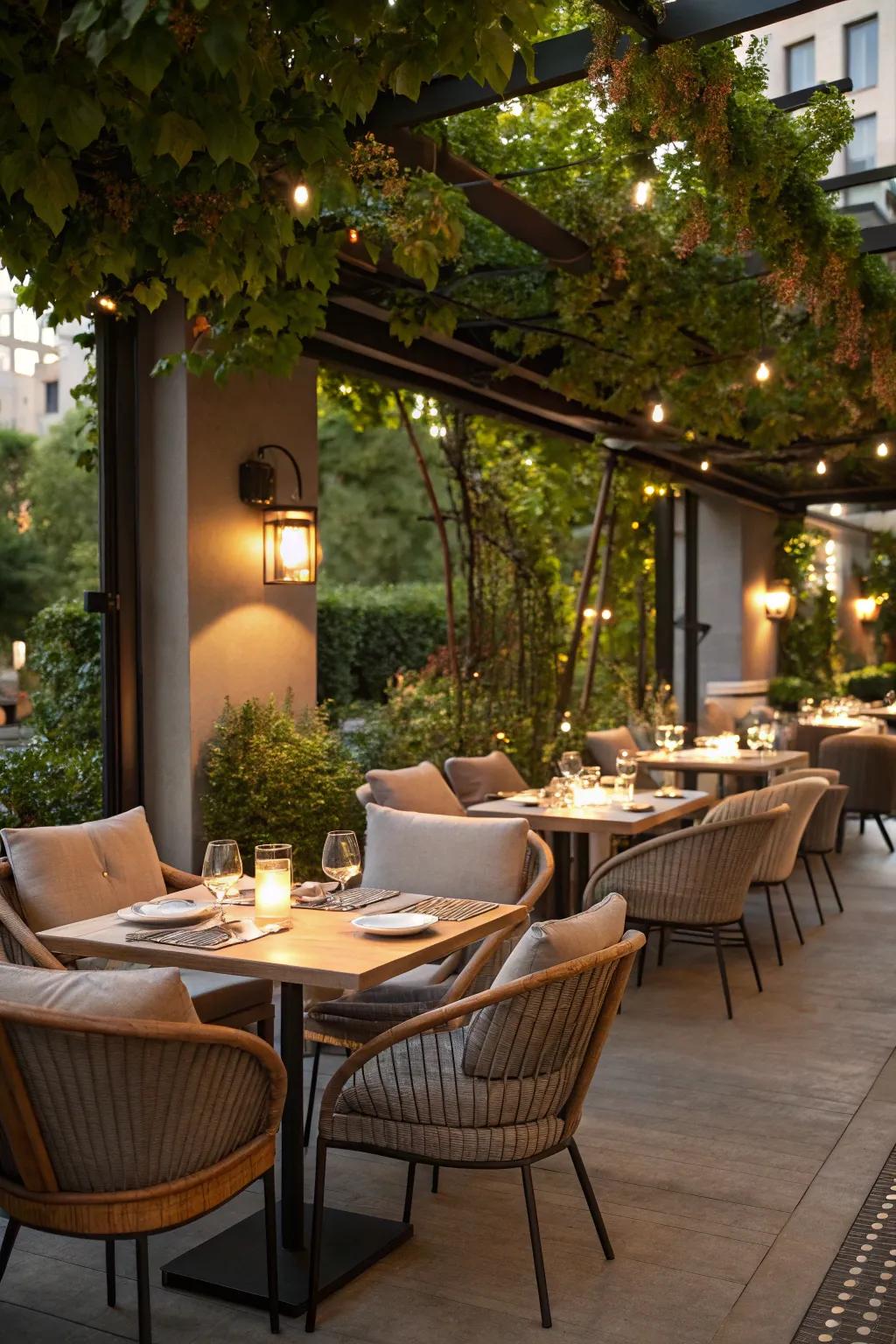 Stylish outdoor areas invite guests to relax.