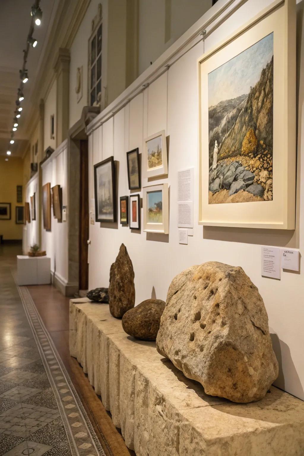 An artistic blend of stones and art pieces