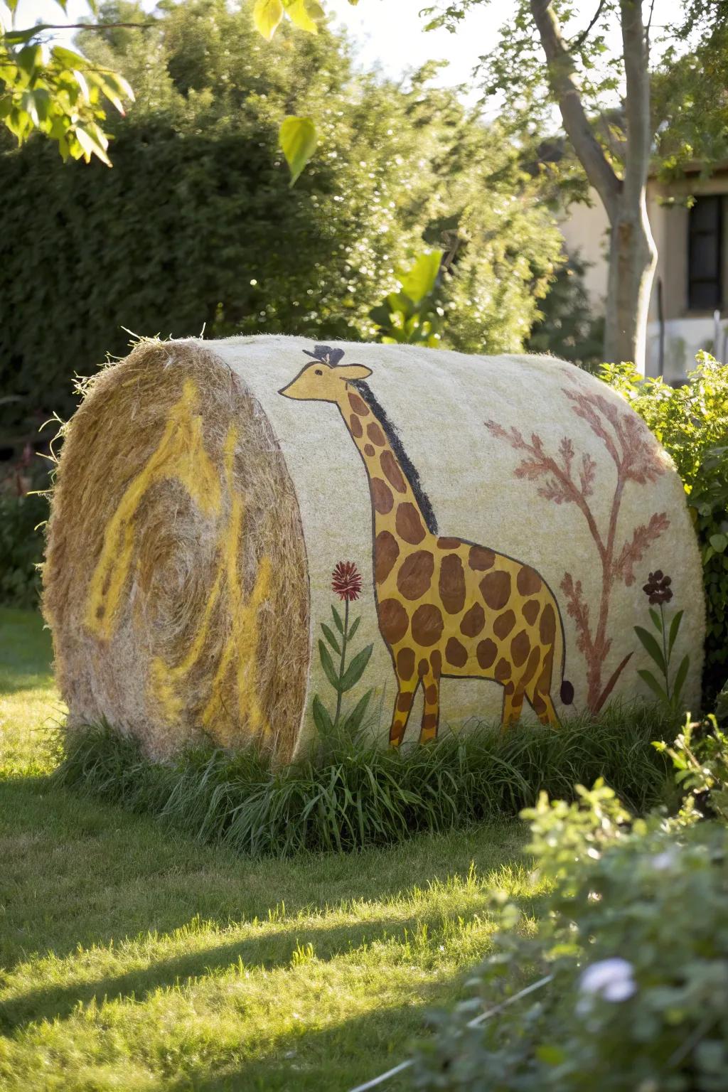 Bring the savanna to your backyard with a giraffe-inspired hay bale creation.