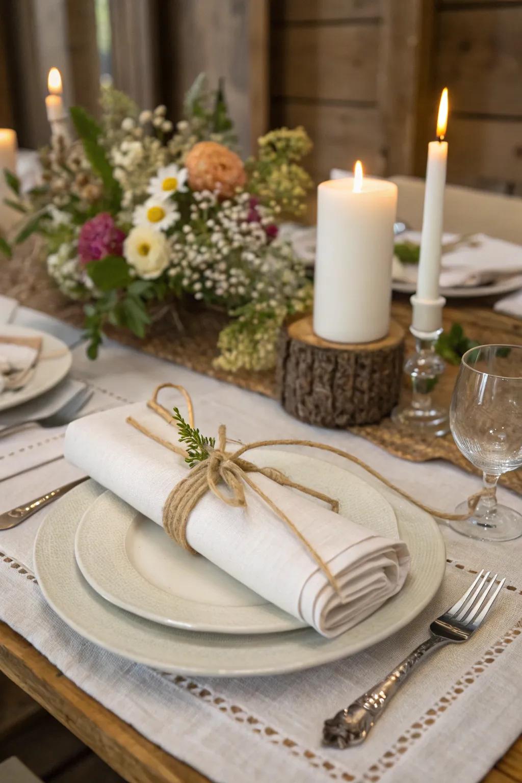 String and band details adding charm to the table setting.