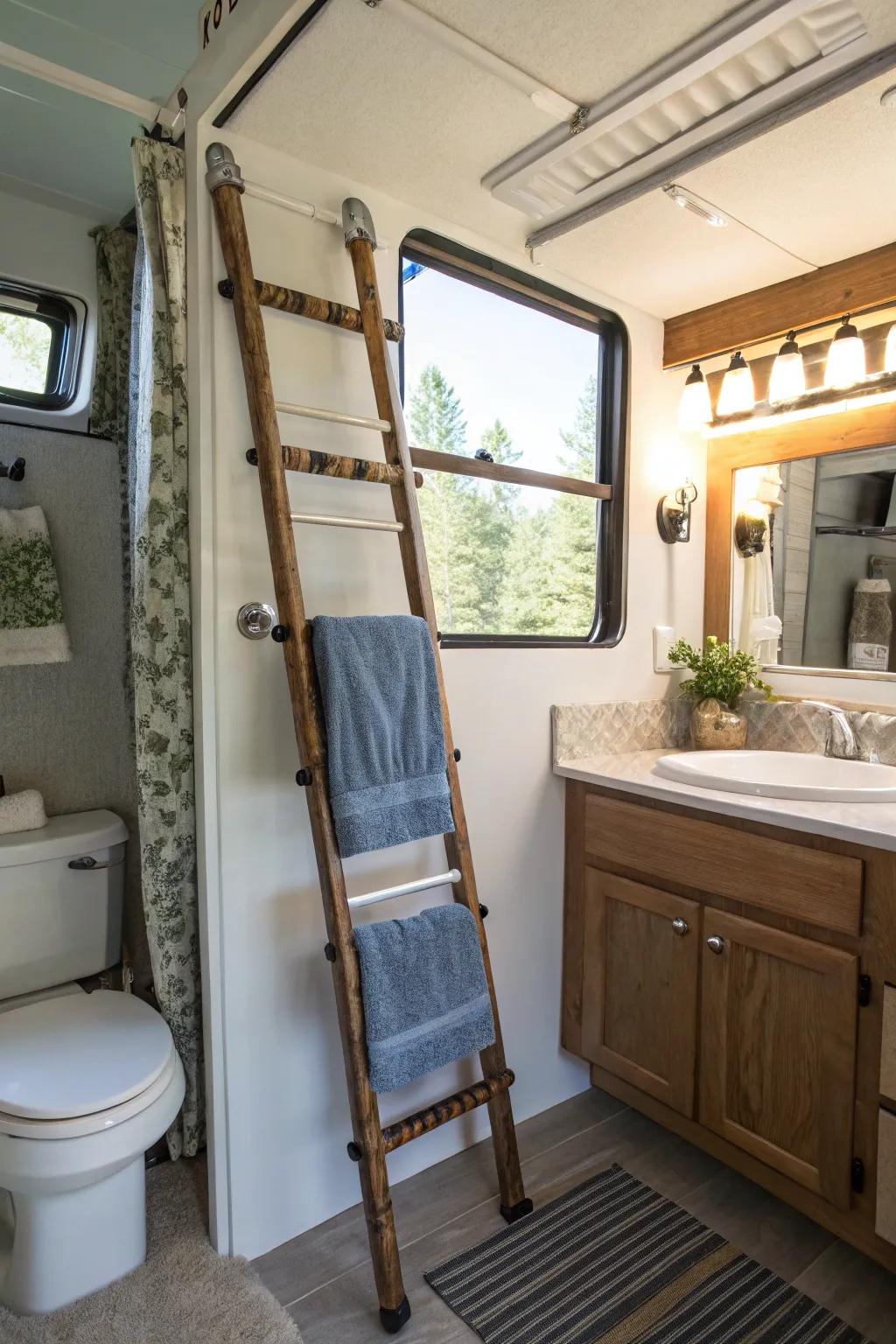 Add charm with a ladder for towels.