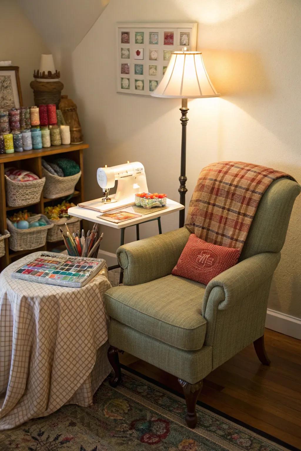 A comfortable corner offers a focused creative retreat.