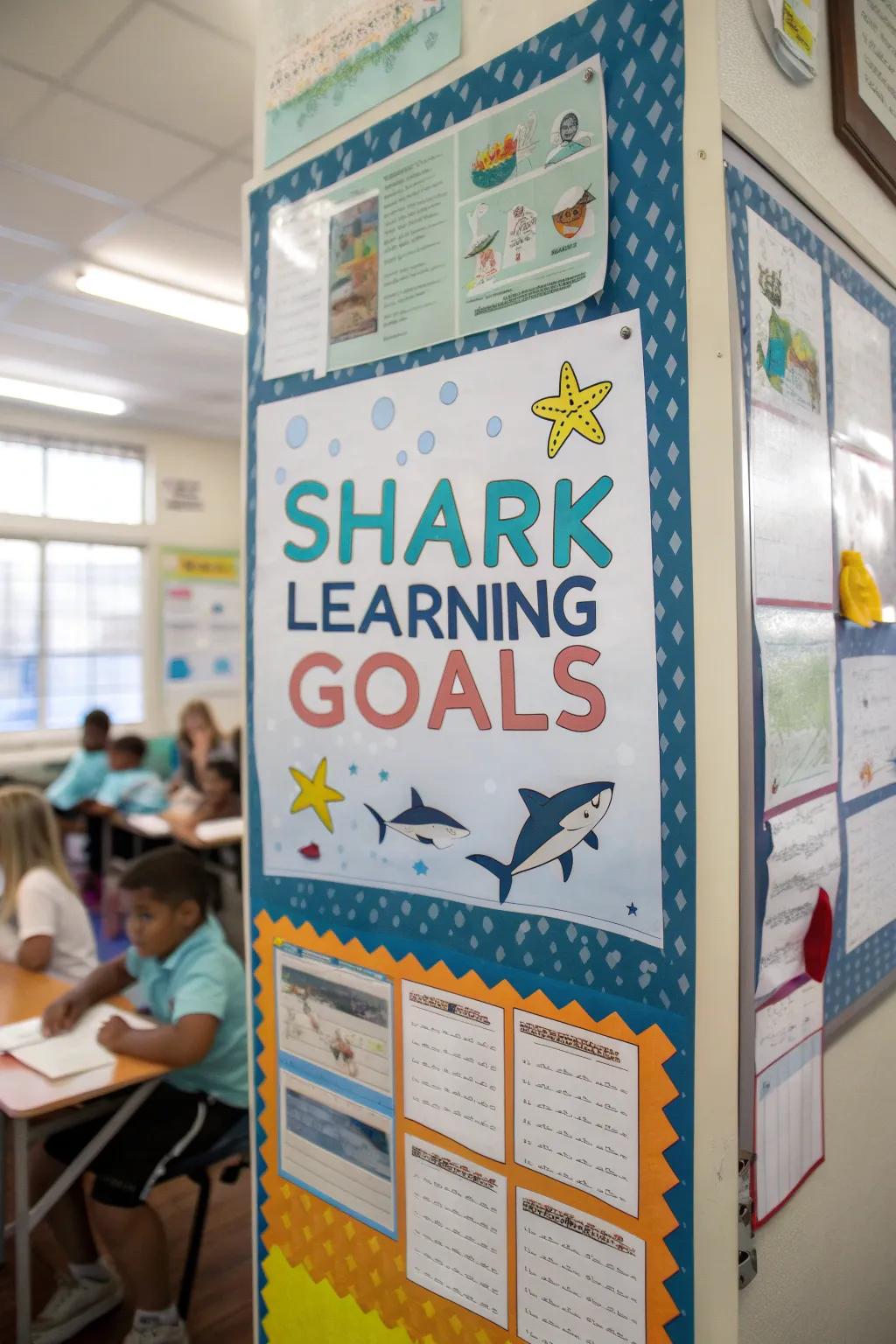 Retain instruction on path via shark-themed objectives.