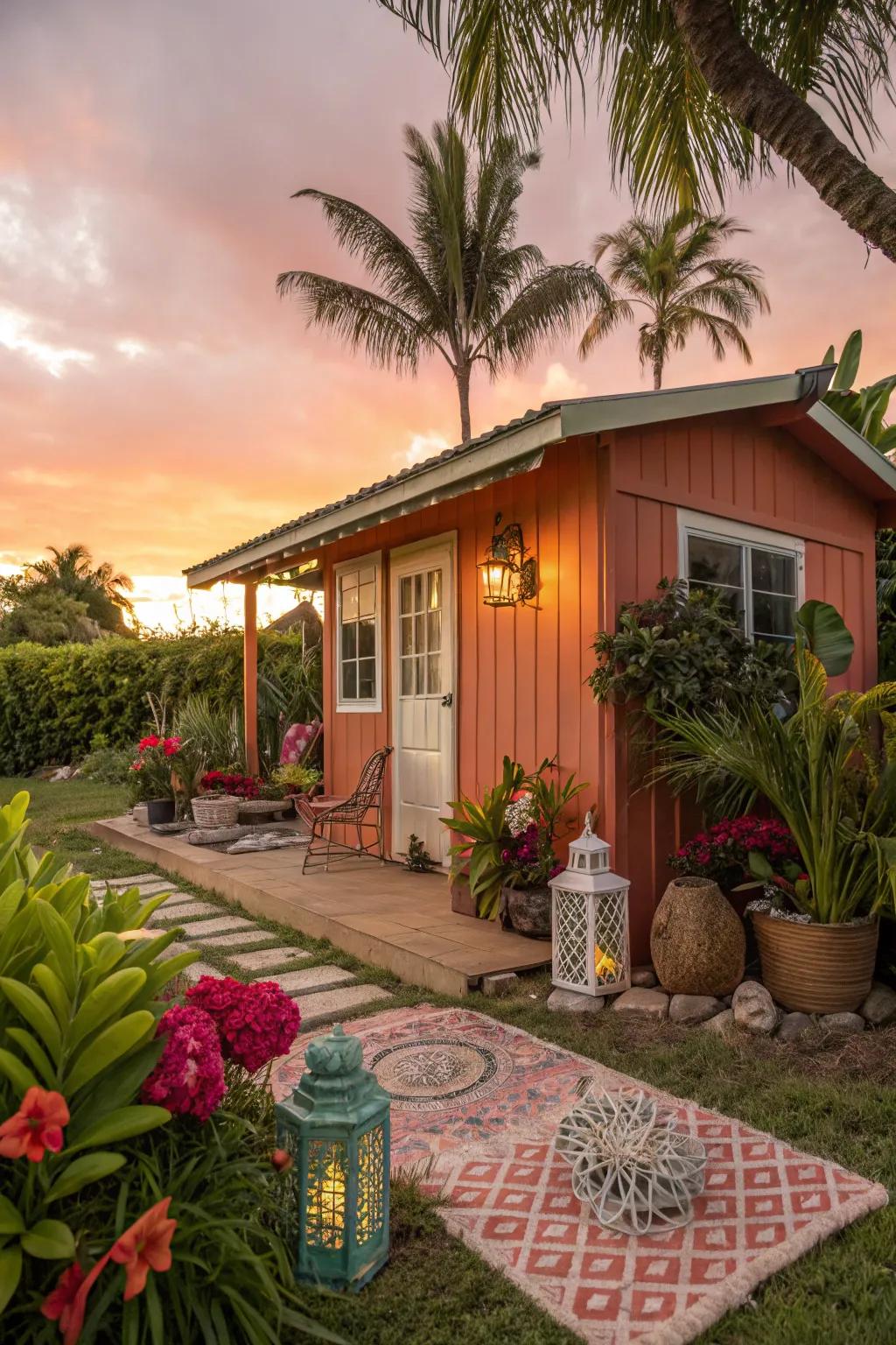 Sunset coral sheds add a hint of tropical paradise to your garden.