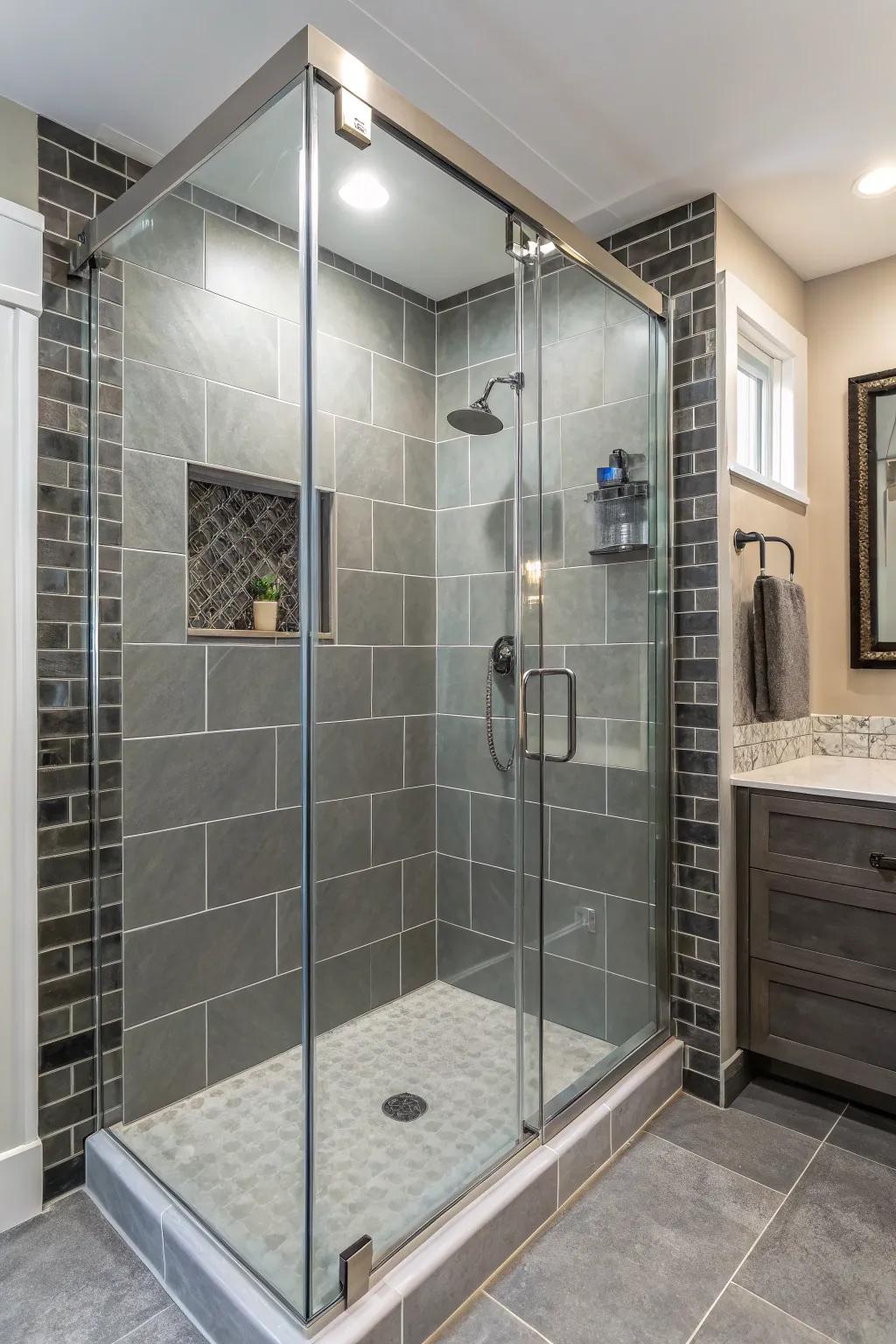 Variety-rich mix of components enhanced by grey tiles.