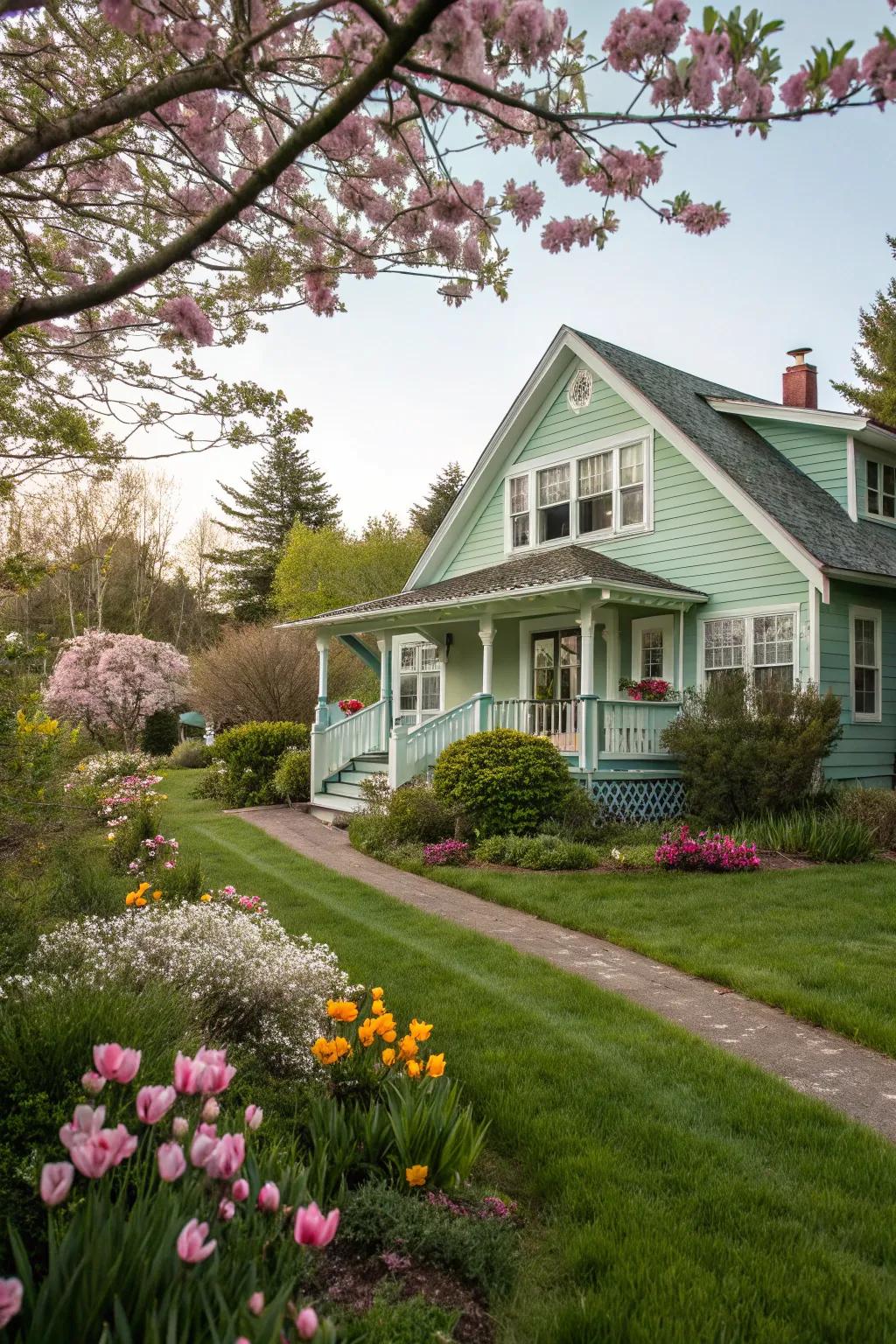 Cool mint siding for a fresh and airy home exterior.
