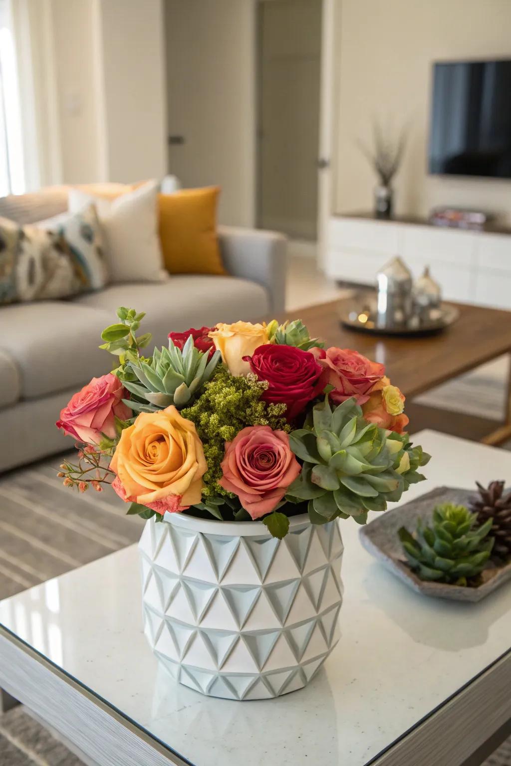 A unique combination of roses and desert gems.
