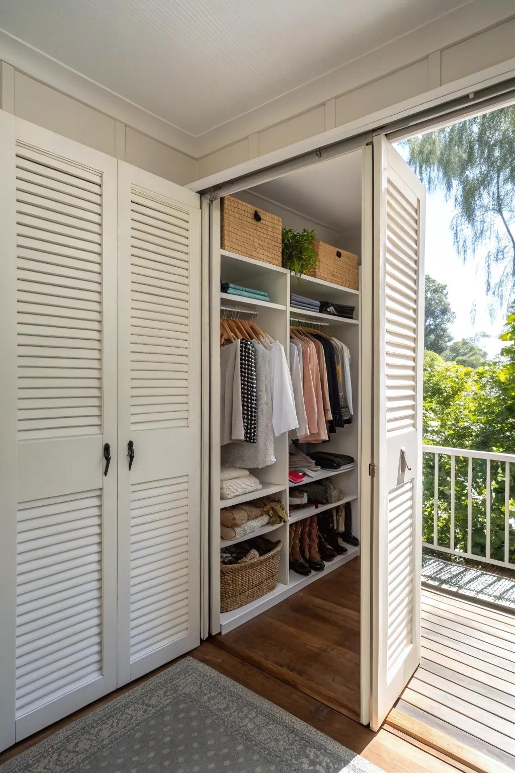 Louvered doors provide texture and ventilation.