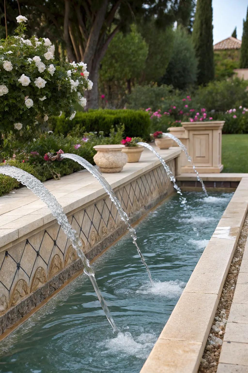 Water spouts add a charming and thematic touch to pools.