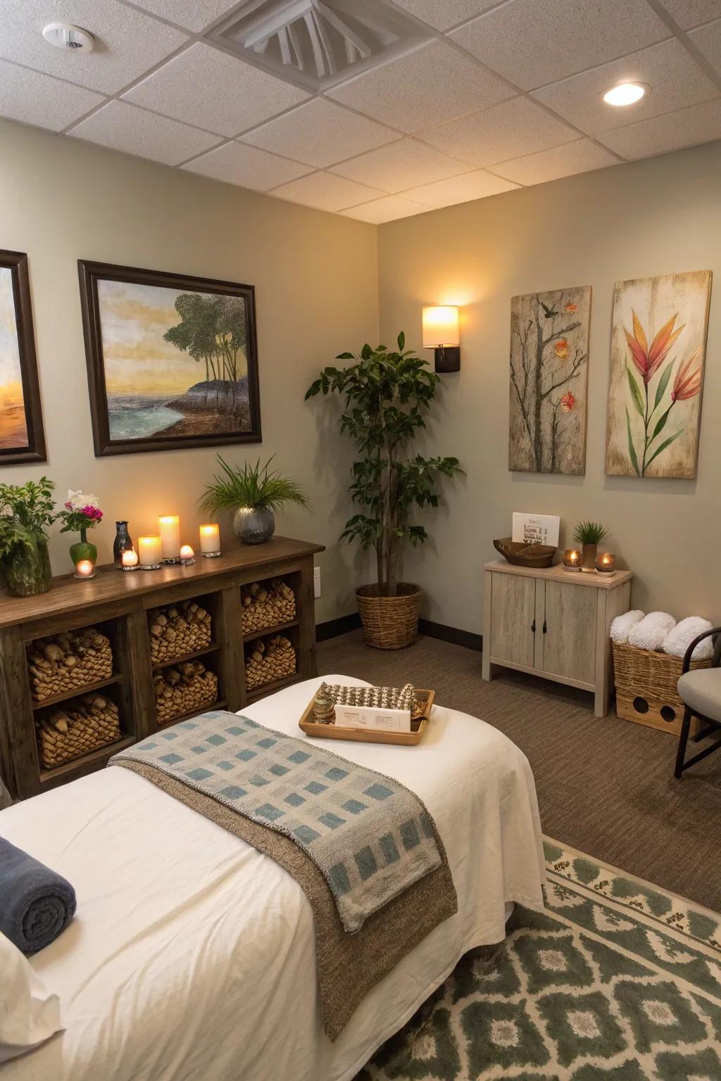 Personal details such as artwork in a spa room