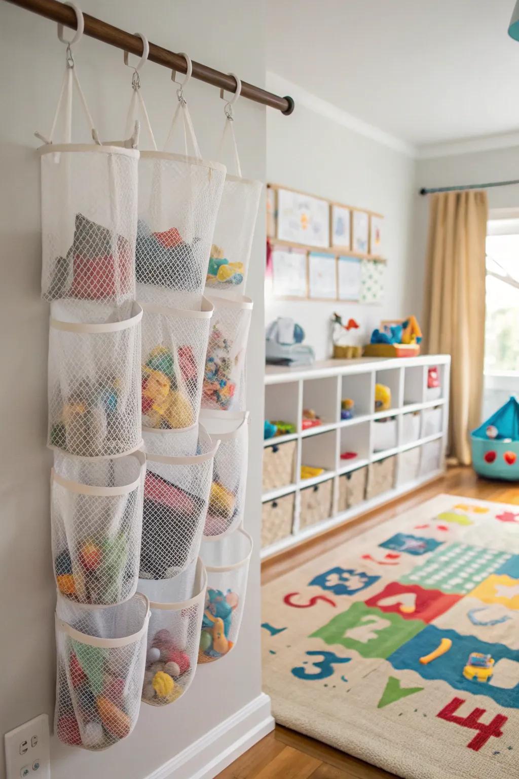 Neatly organized hanging storage solution for your toys.