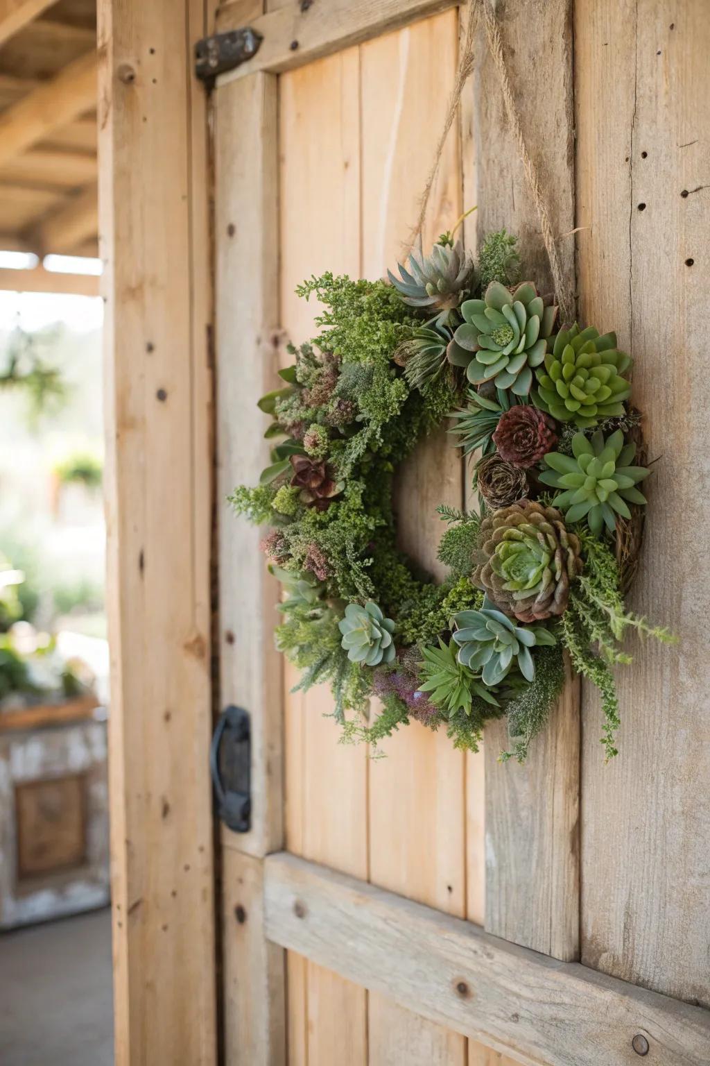 A warm welcome with a gorgeous succulent garland.