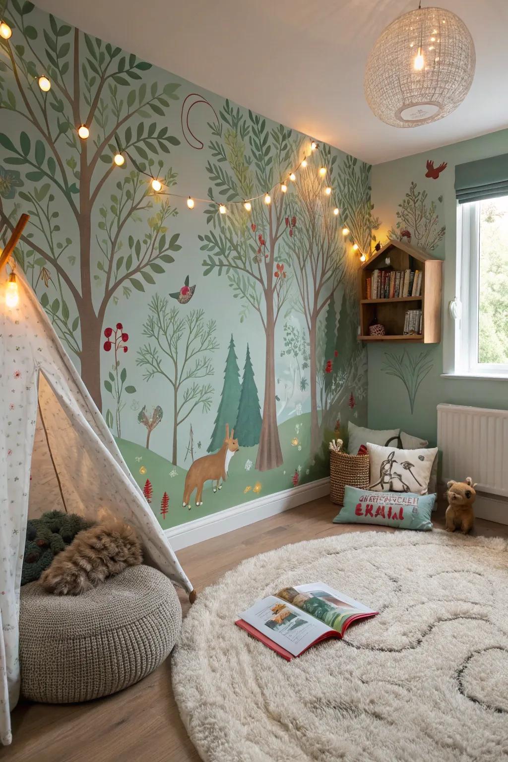 Craft magic using forest-themed wallpaper.