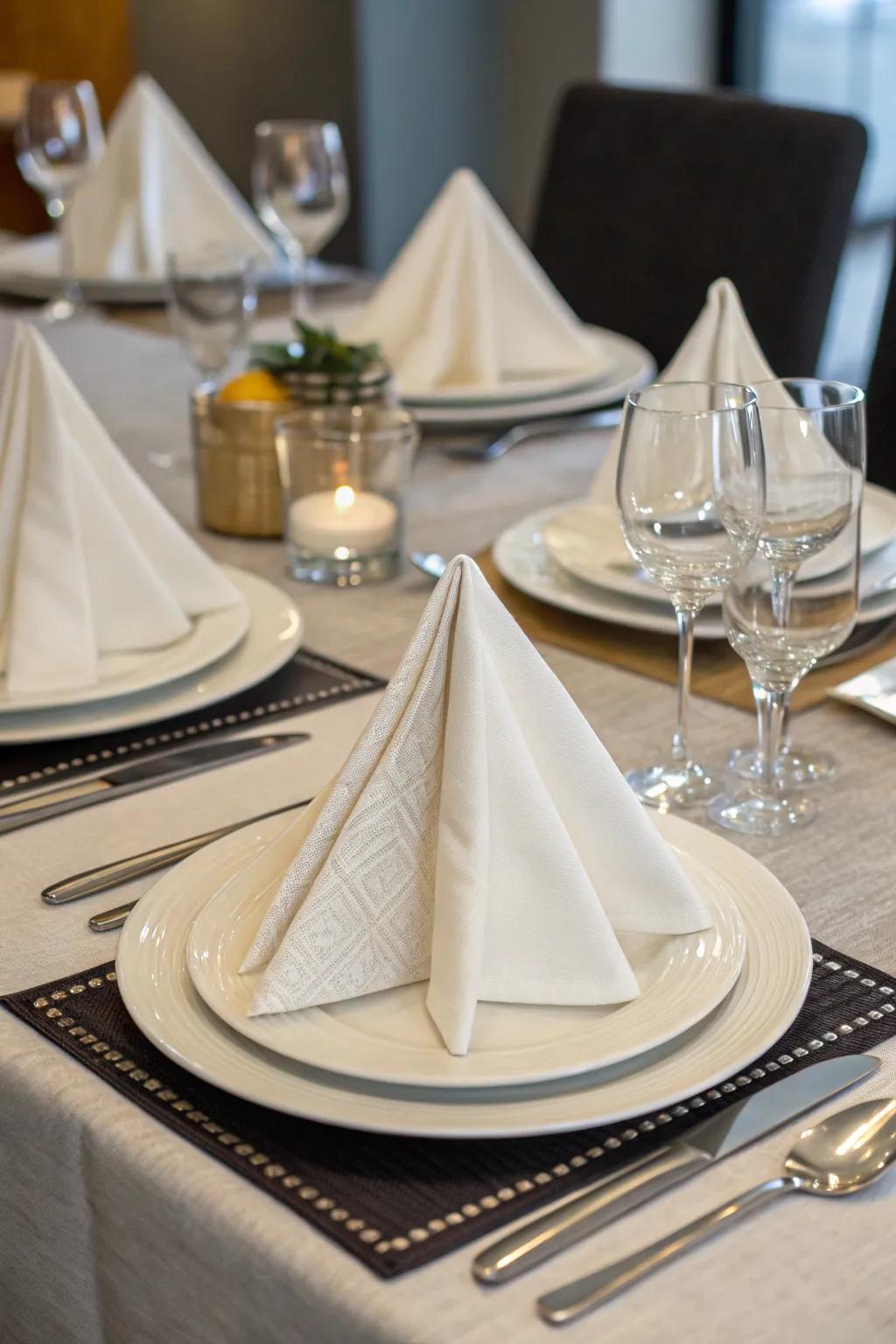 Geometric triangle folds contributing to modern elegance.